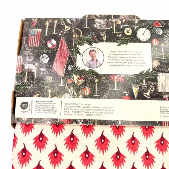 John Derian for Target 84"x60" Red Leaf-Like Print on Cream Table Cloth NWT - Picture 10 of 10